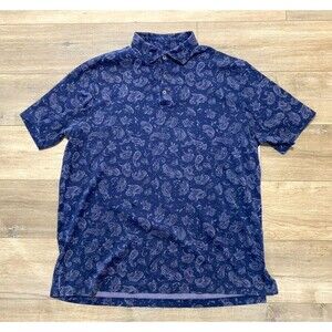 Ralph Lauren Polo Shirt Mens L Blue Paisley Casual Short Sleeve Blue Pony AOP